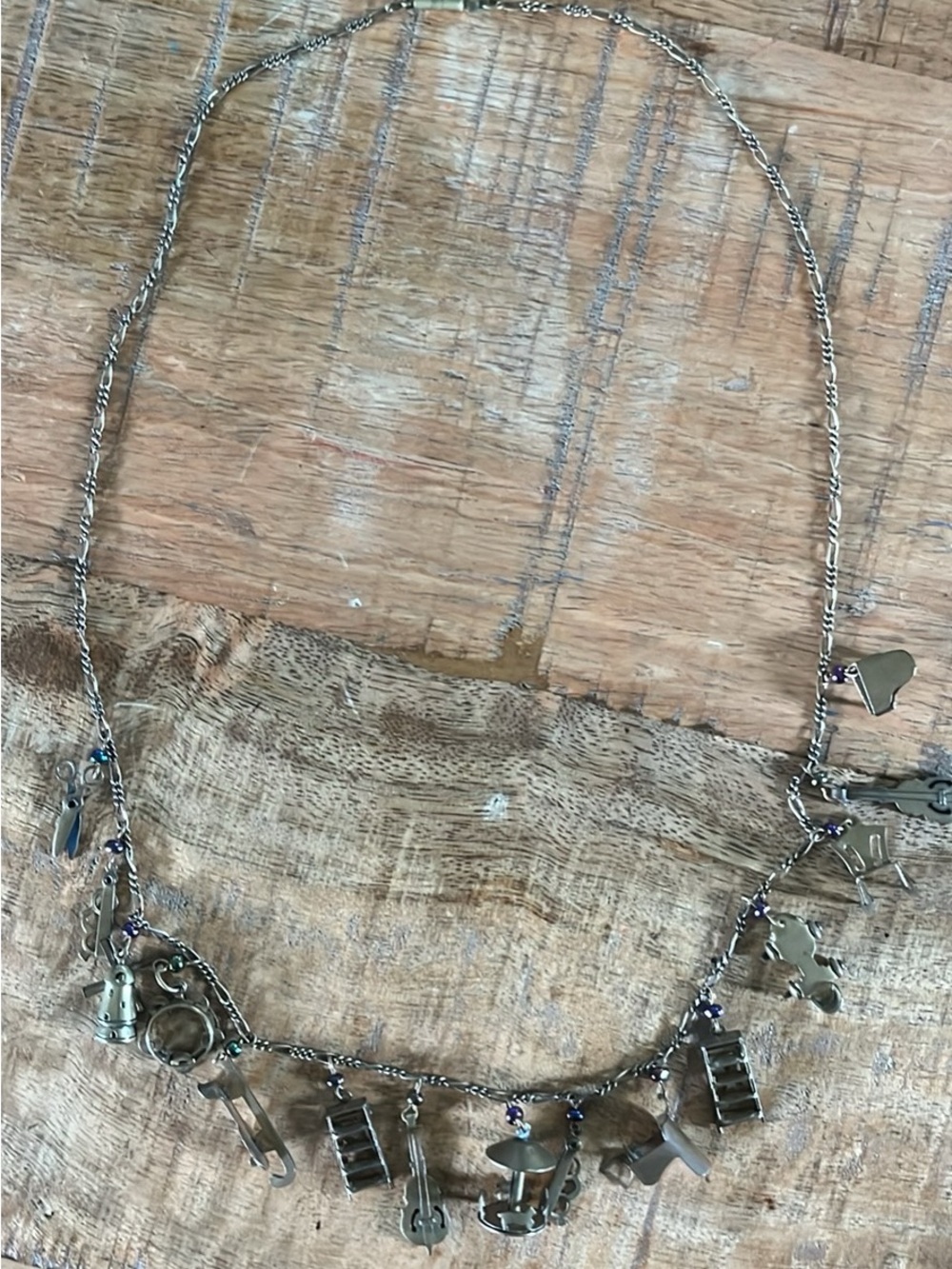 Vintage Pididdly Links Brass Charm Necklace